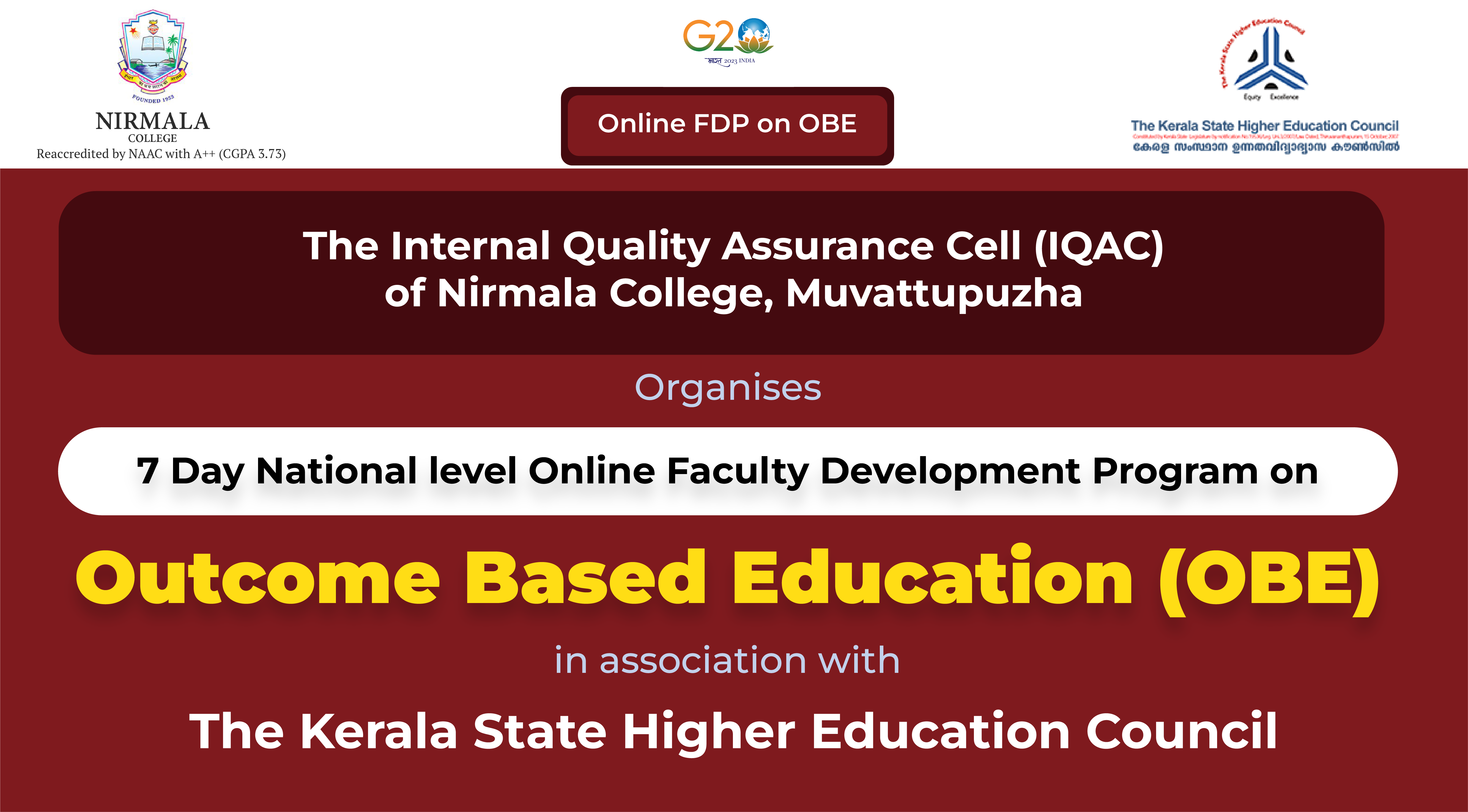 National level Online FDP on OBE by Nirmala College in association with The Kerala State Higher Education Council