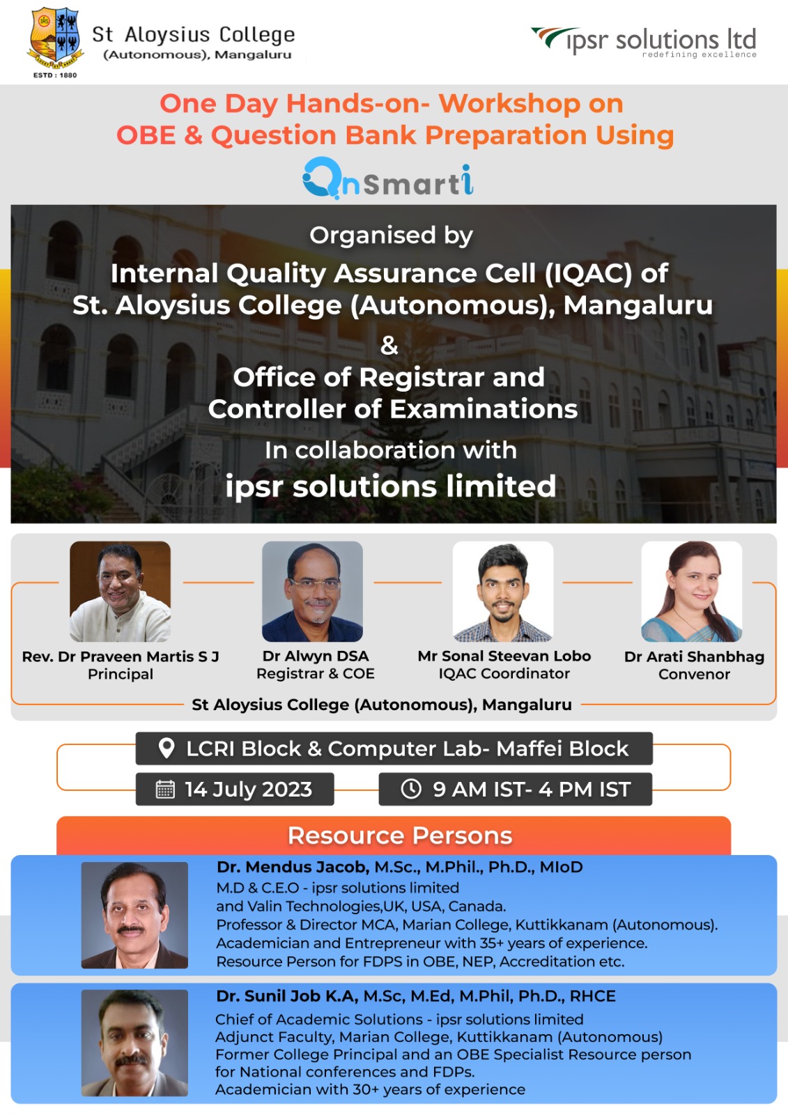 Workshop on OBE & QBP at St Aloysius College (Autonomus), Mangaluru