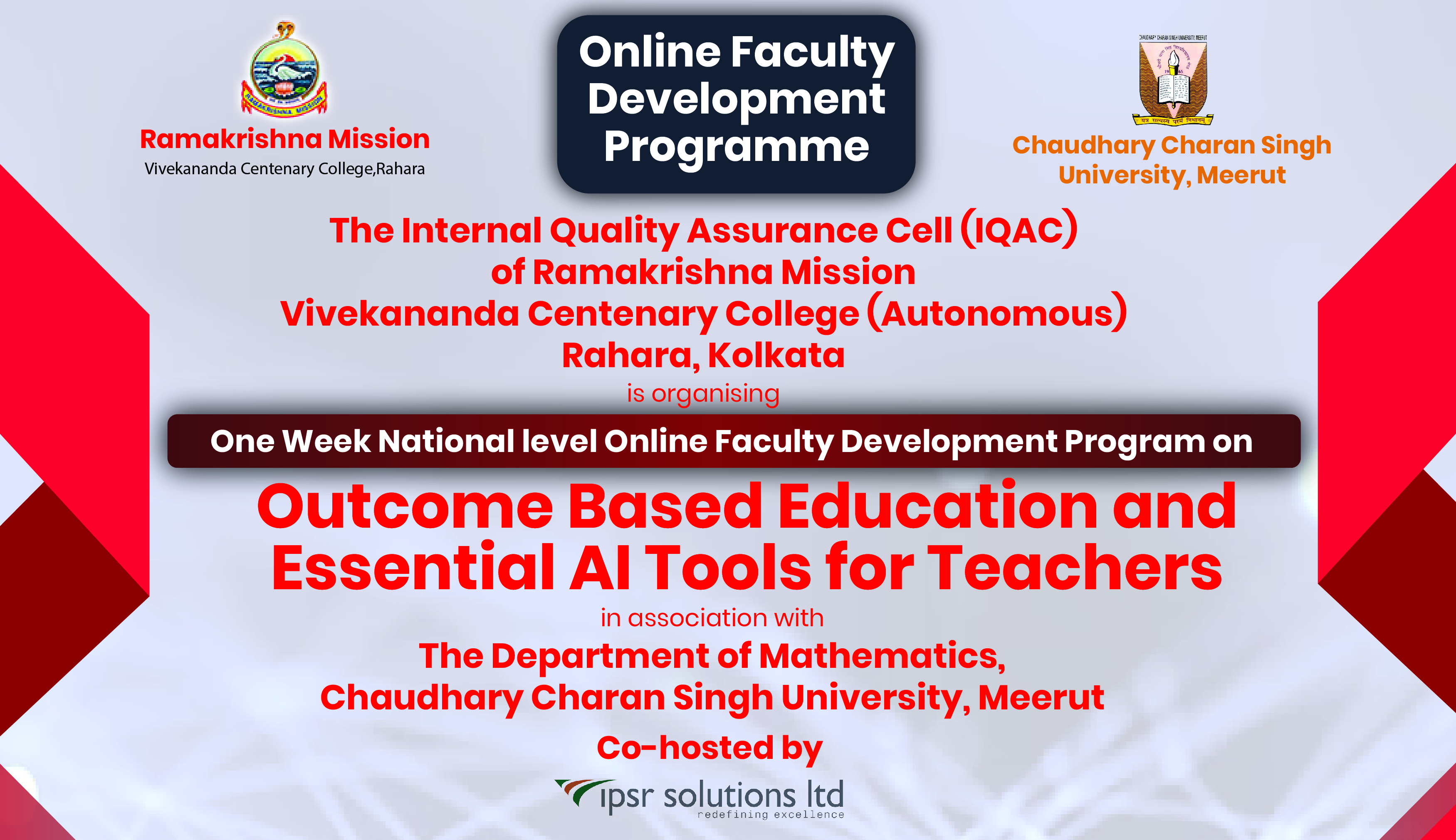 Faculty Development Program on Outcome Based Education and Essential AI Tools for Teachers (Vivekananda Centenary College, Kolkata) - 14 Dec 23