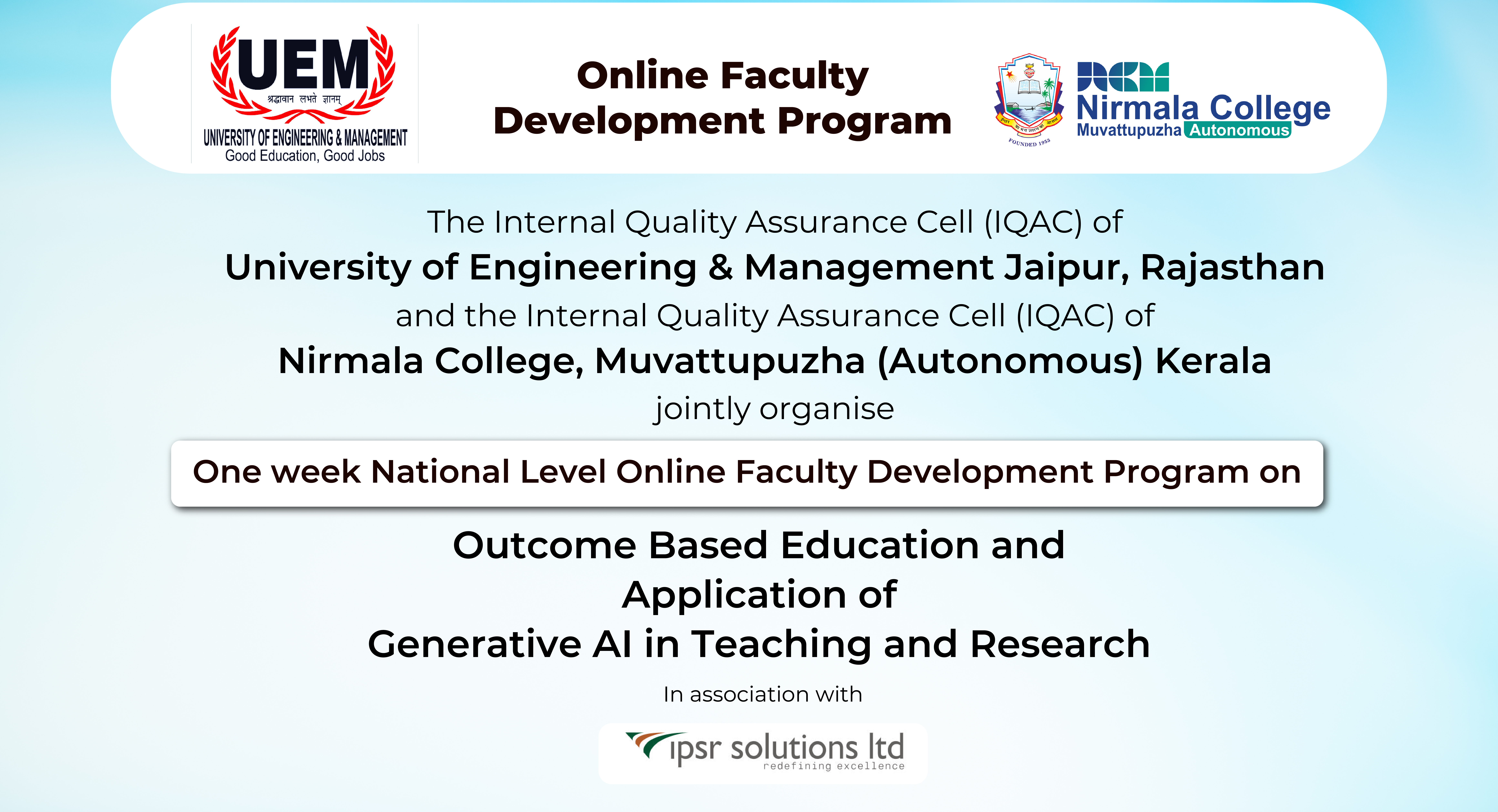 FDP on OBE and Application of Generative AI in Teaching and Research (UEM, NC & IPSR) - 19 Sep 24