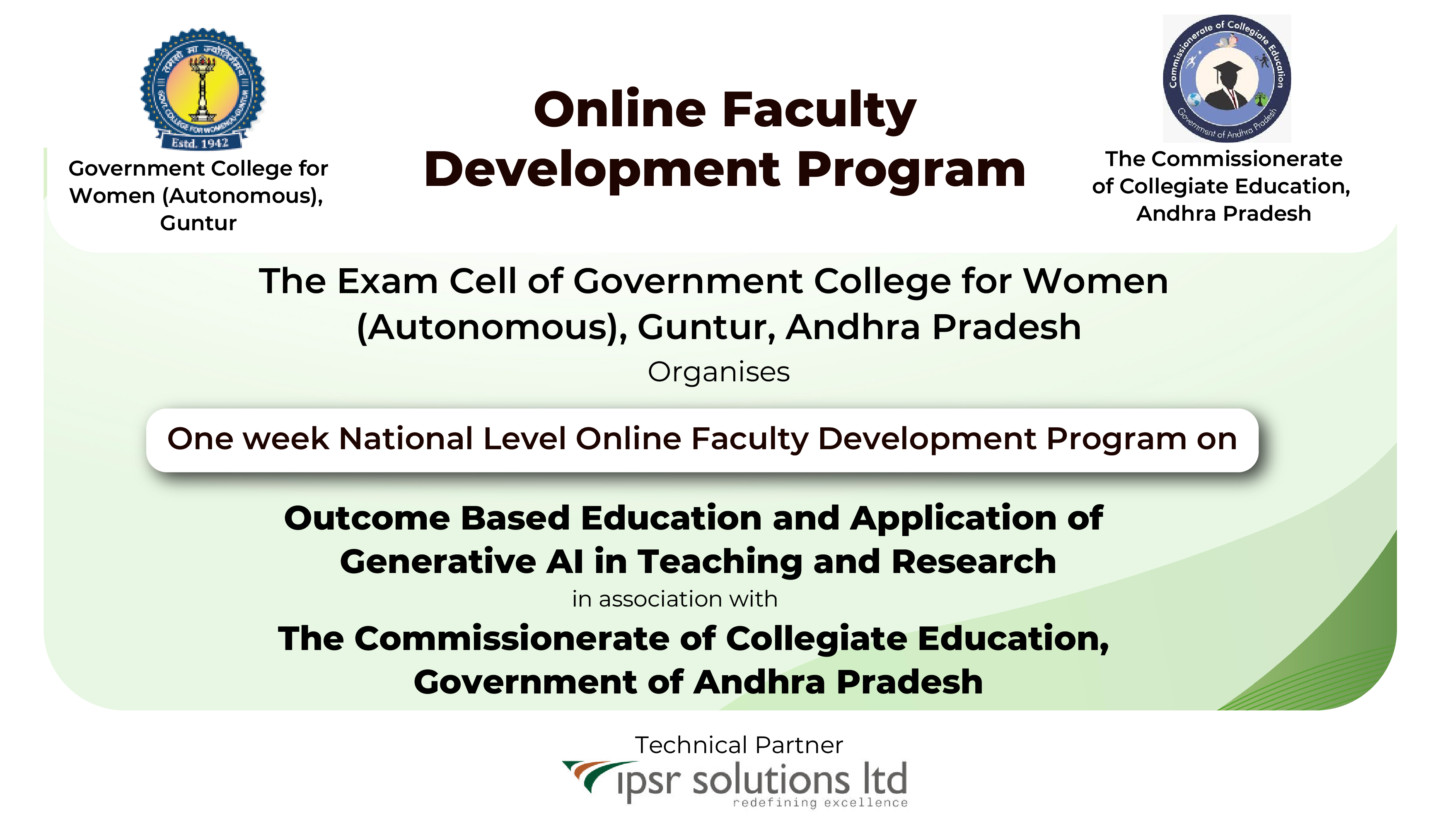 FDP on OBE and Application of Generative AI in Teaching and Research (GCW & CCE) - 02 Jan 25
