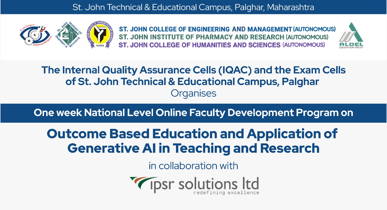 FDP on OBE and Application of Generative AI in Teaching and Research (SJTEC) - 19 Nov 25